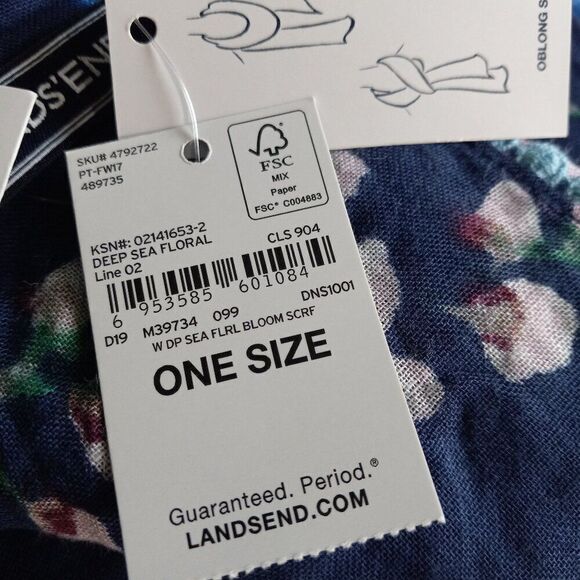 NWT Lands'End Deep Sea Floral Bloom Scarf - Picture 7 of 7